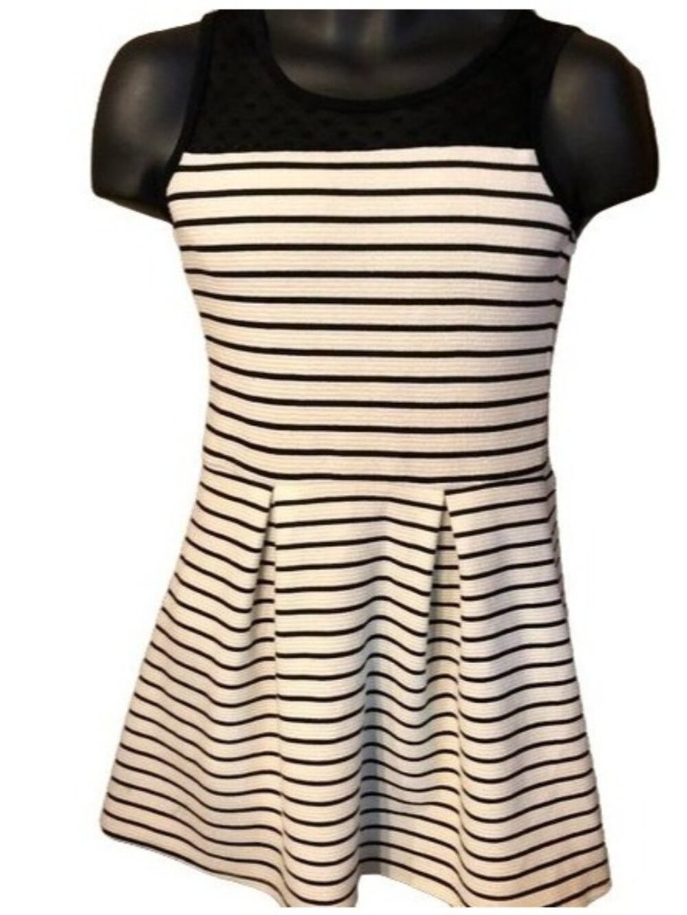 Lily bleu black white strip knee high dress sleeveless lace fit flare READ